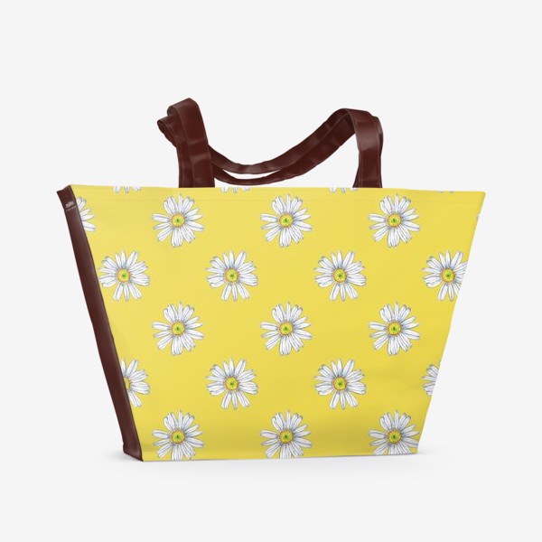 Пляжная сумка «Белые ромашки на желтом фоне Летний солнечный паттерн»