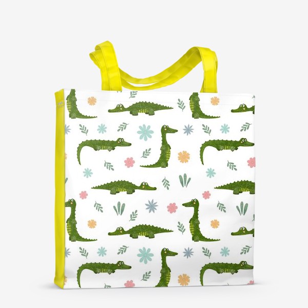 Сумка-шоппер «Принт с крокодилами и цветами Крокодил и крокодилы»