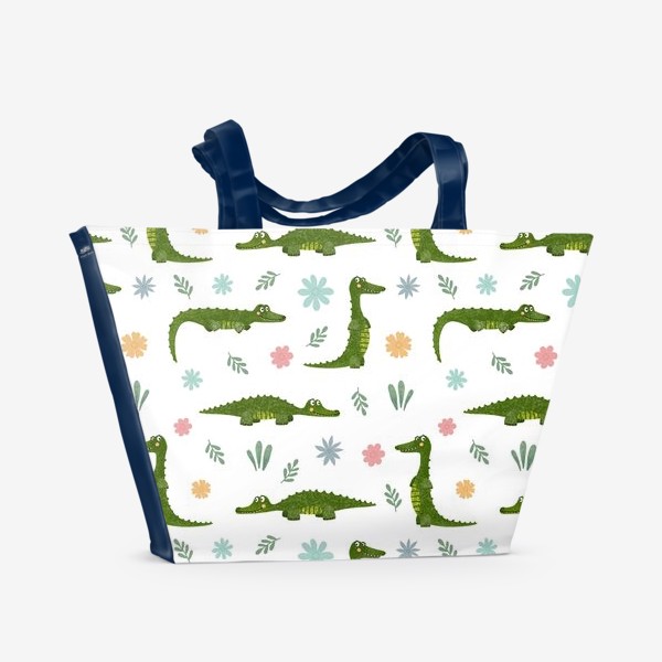 Пляжная сумка &laquo;Принт с крокодилами и цветами Крокодил и крокодилы&raquo;