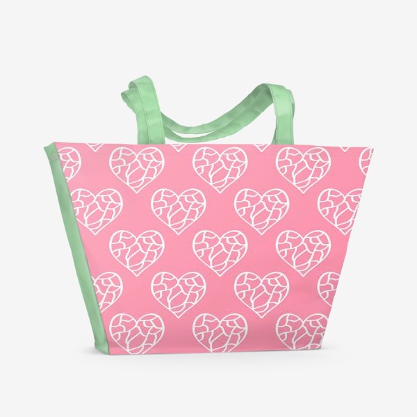 Пляжная сумка «Сердечки на розовом»