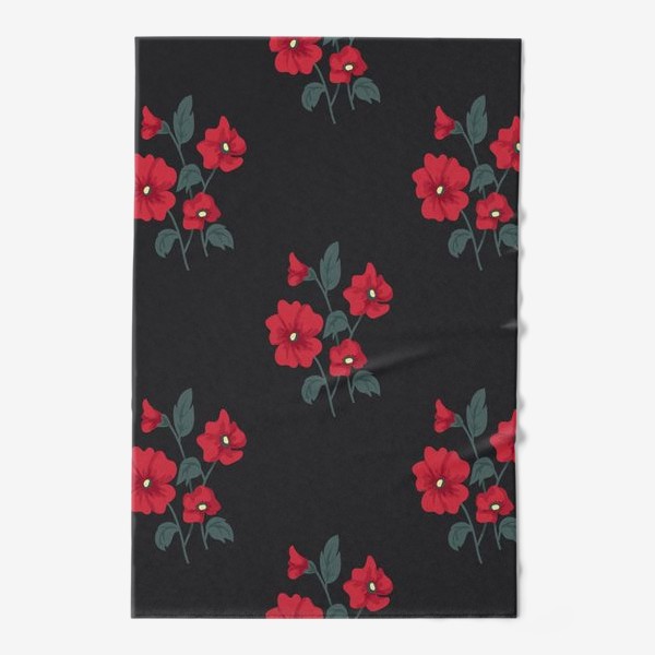 Полотенце &laquo;Красные цветы на черном&raquo;