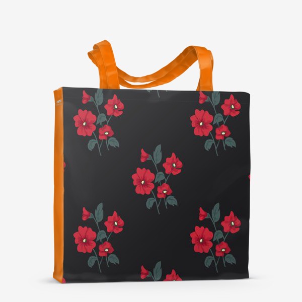 Сумка-шоппер «Красные цветы на черном»