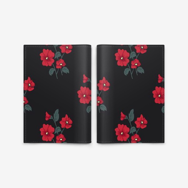 Обложка для паспорта «Красные цветы на черном»