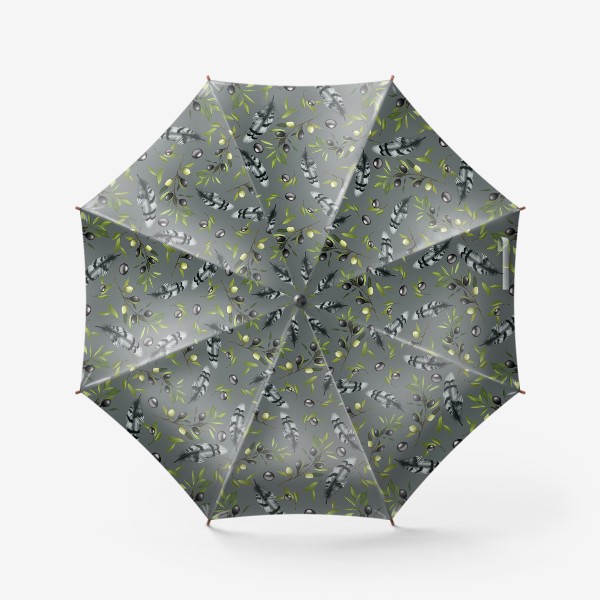 Зонт «Оливки и перышко на зеленом фоне»