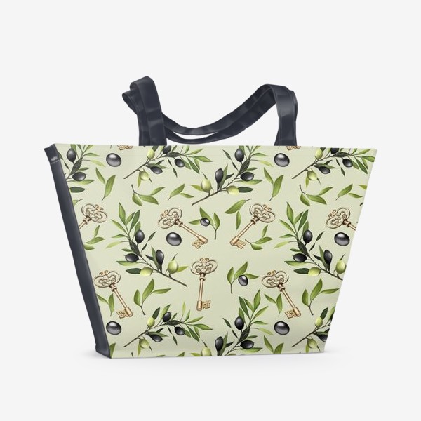 Пляжная сумка «Ключик и оливка на зеленом фоне»