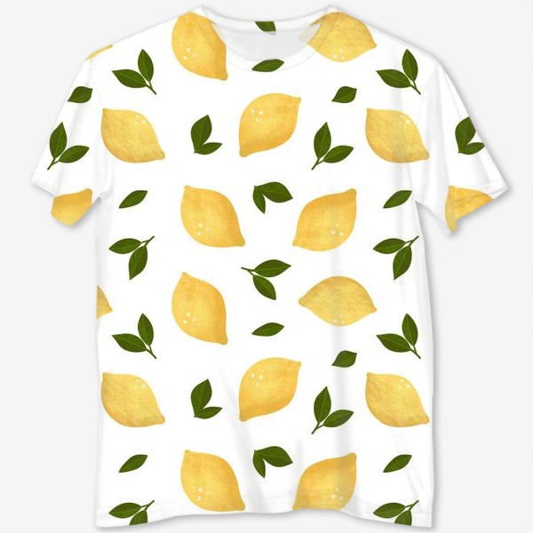 Футболка с полной запечаткой «Лимоны на белом фоне Лимонный принт Летний принт с лимонами»