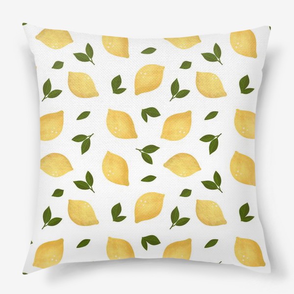 Подушка «Лимоны на белом фоне Лимонный принт Летний принт с лимонами»