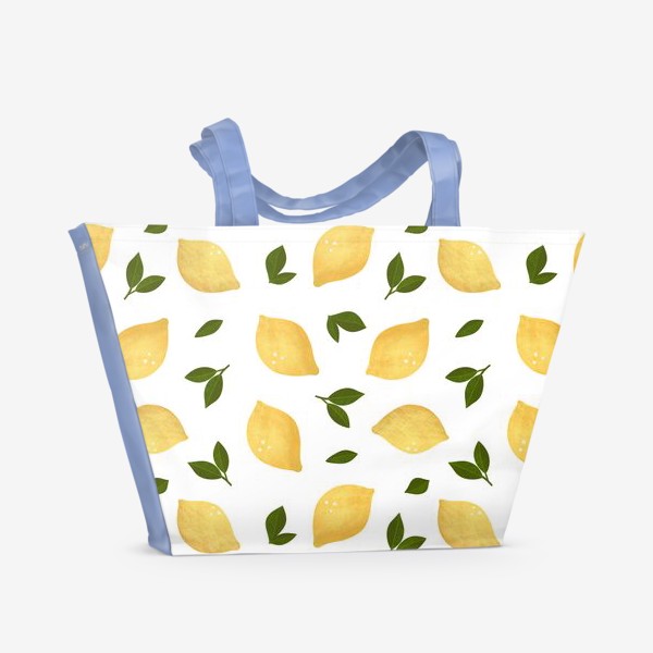 Пляжная сумка «Лимоны на белом фоне Лимонный принт Летний принт с лимонами»