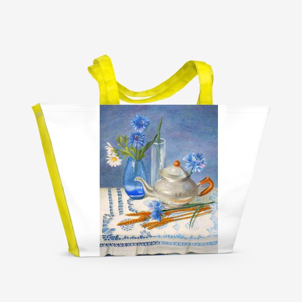 Пляжная сумка &laquo;Натюрморт с васильками. Васильки акварелью.&raquo;