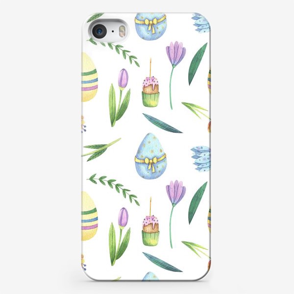 Чехол iPhone «Подарок на Пасху. Акварельный милый пасхальный принт. Пасхальные яйца и куличи»