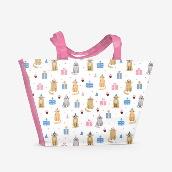 Пляжная сумка «Паттерн с котиками на день рождения»