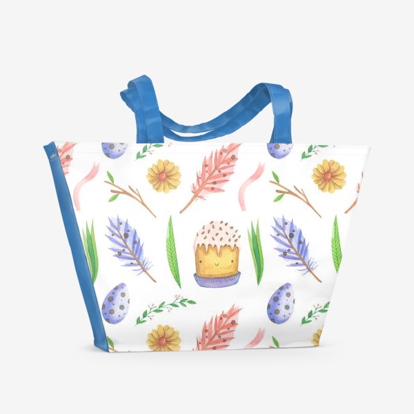 Пляжная сумка &laquo;Подарок на пасху. Акварельный милый пасхальный принт. Пасхальный кулич, яйца&raquo;
