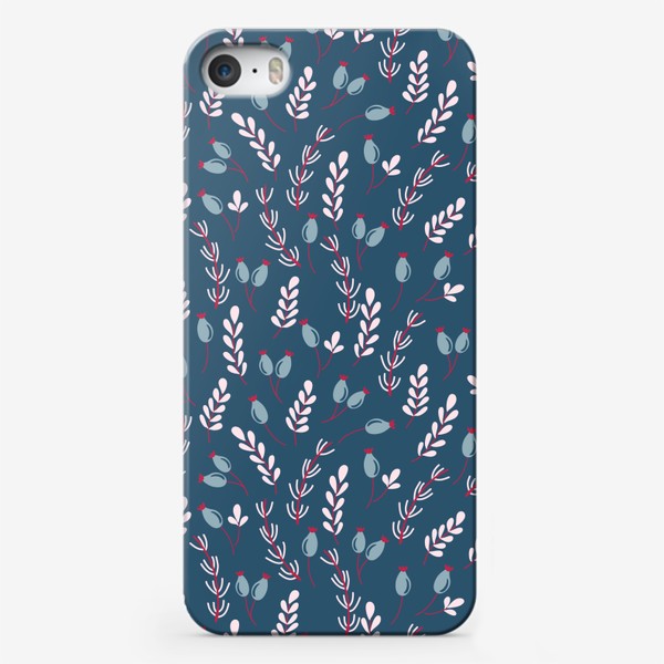 Чехол iPhone «Веточки и ягоды в ретро цветах на синем фоне»