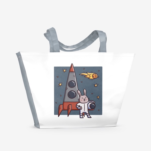 Пляжная сумка &laquo;Милый заяц - космонавт. Космос. Ракета&raquo;