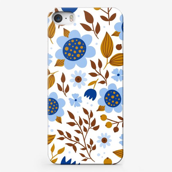Чехол iPhone «Синие цветы на белом фоне»