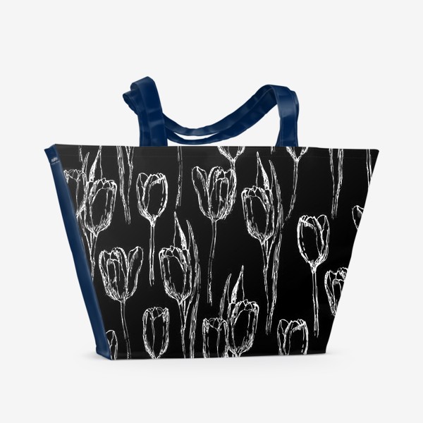 Пляжная сумка &laquo;тюльпаны на чёрном&raquo;