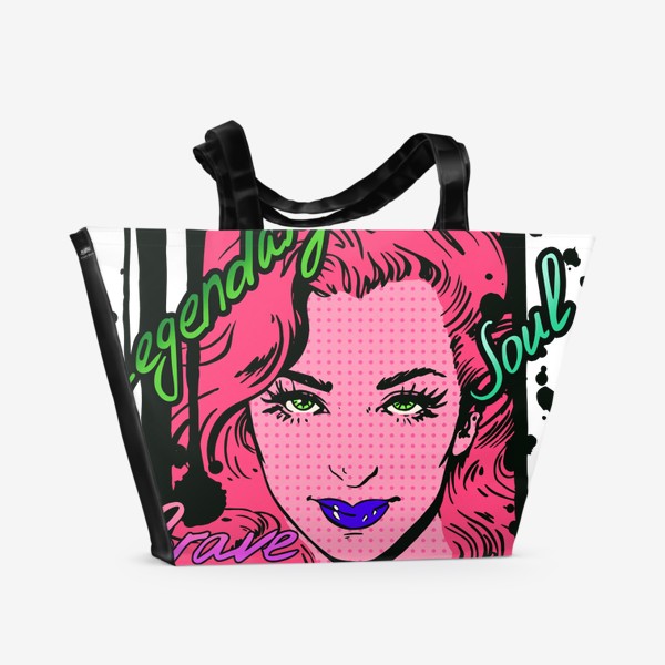 Пляжная сумка «Девушка поп арт. Розовые волосы»