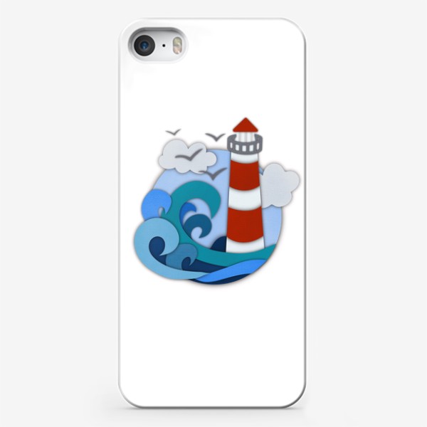 Чехол iPhone «Маяк и море в стиле Papercut»