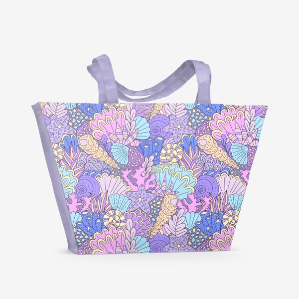 Пляжная сумка «Морской принт (кораллы, ракушки, звезды)»