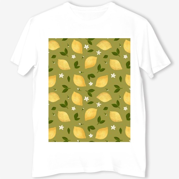 Футболка «Лимоны на зеленом фоне Лимонный принт Летний принт с лимонами»