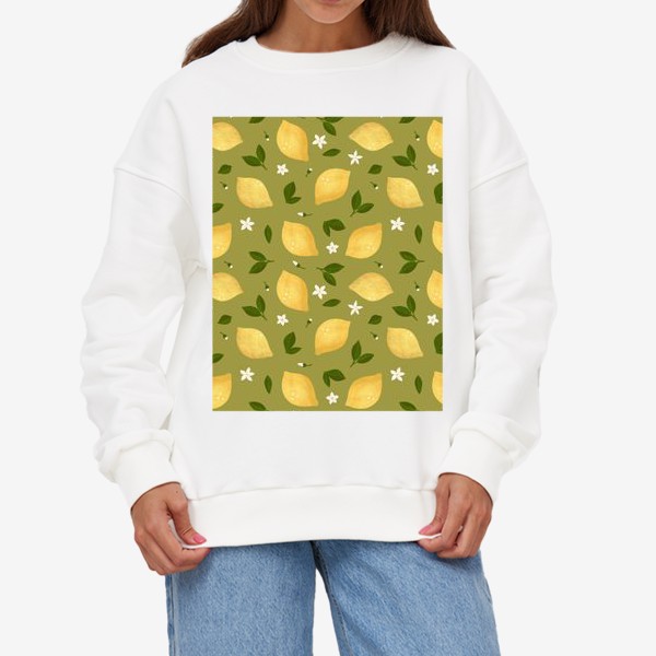 Свитшот «Лимоны на зеленом фоне Лимонный принт Летний принт с лимонами»