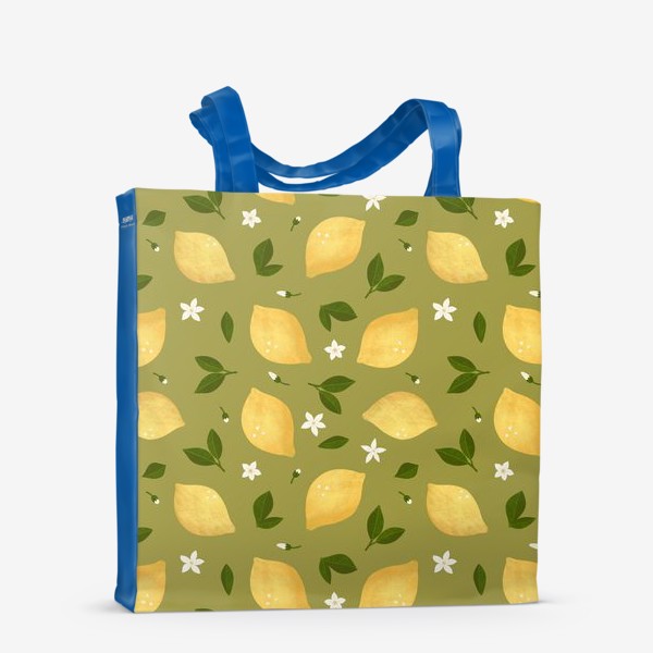 Сумка-шоппер «Лимоны на зеленом фоне Лимонный принт Летний принт с лимонами»