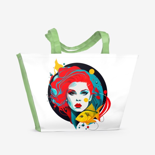 Пляжная сумка &laquo;Знак зодиака Рыбы. Девушка и золотая рыбка. Поп-арт&raquo;