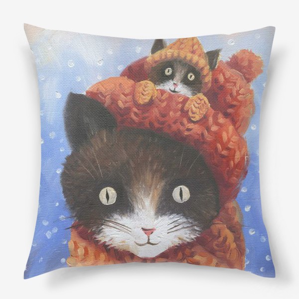Подушка «Кот и котенок в шапке»