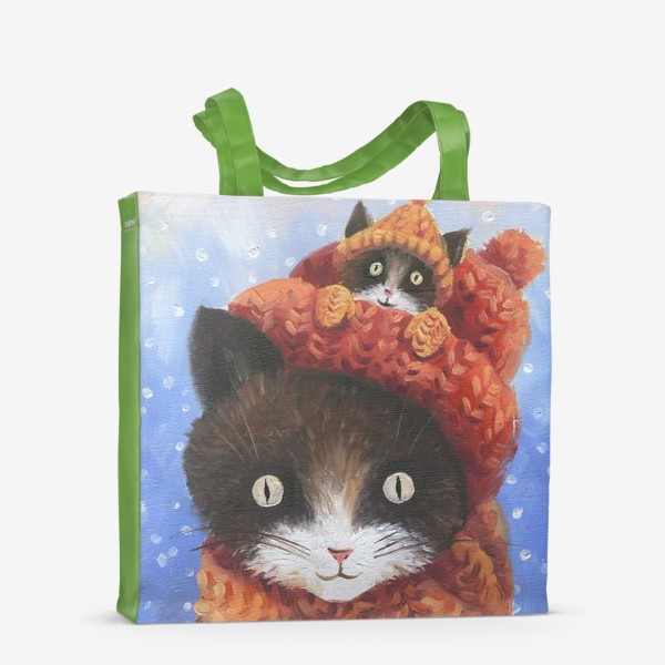 Сумка-шоппер «Кот и котенок в шапке»