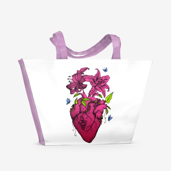 Пляжная сумка «Сердце, цветы, весна»