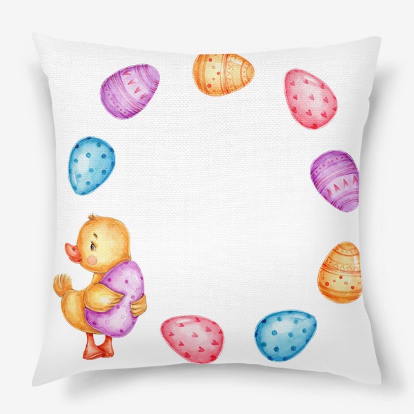 Подушка «Пасхальная рамочка с цветным яйцами и утёнком»