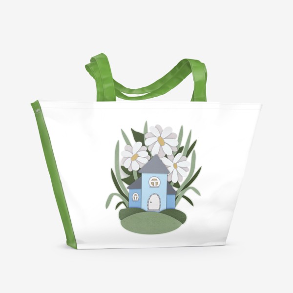 Пляжная сумка «Дом и ромашки в стиле Papercut»