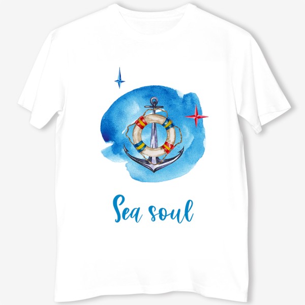 Футболка «Sea soul Морская душа Корабельный якорь и спасательный круг с путеводными звездами»