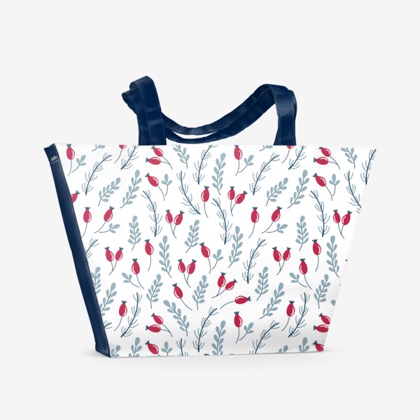 Пляжная сумка «Веточки и ягоды в мягких ретро цветах на белом фоне»
