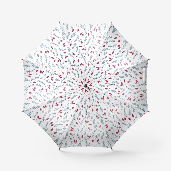 Зонт «Веточки и ягоды в мягких ретро цветах на белом фоне»