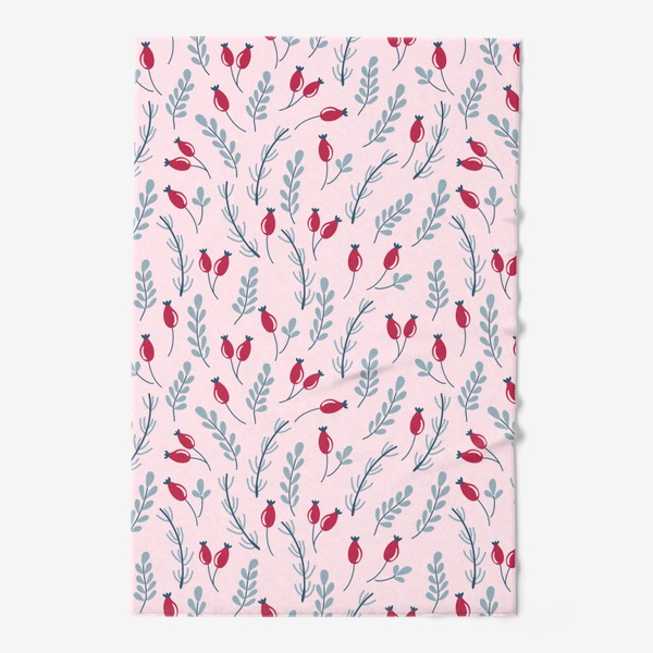 Полотенце «Веточки и ягоды в мягких ретро цветах на розовом фоне»