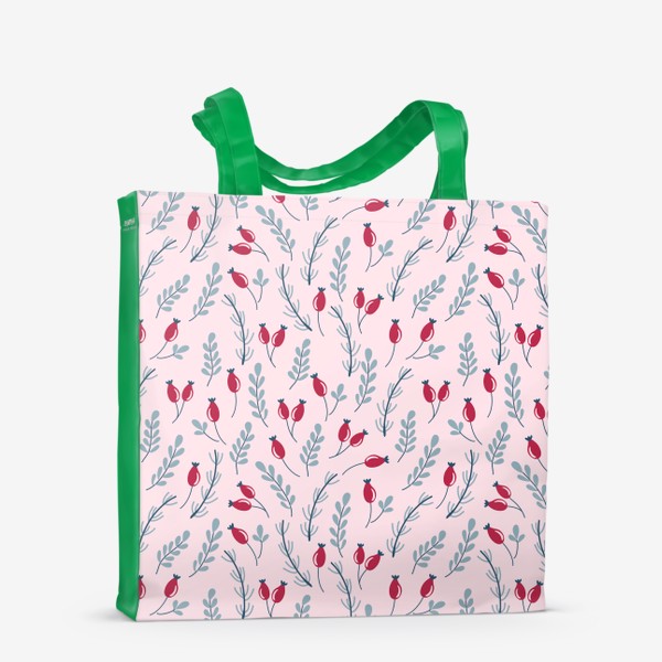 Сумка-шоппер «Веточки и ягоды в мягких ретро цветах на розовом фоне»