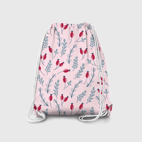 Рюкзак «Веточки и ягоды в мягких ретро цветах на розовом фоне»