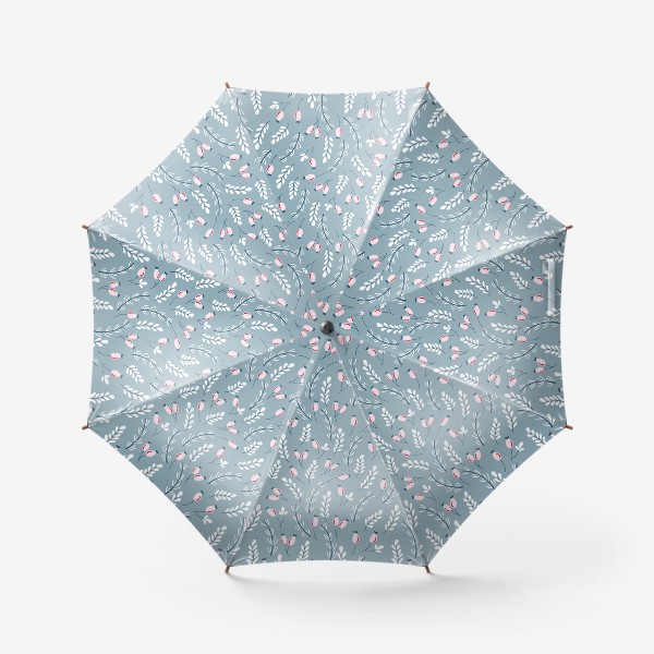 Зонт «Веточки и ягоды в мягких ретро цветах на голубом фоне. Пасха.»
