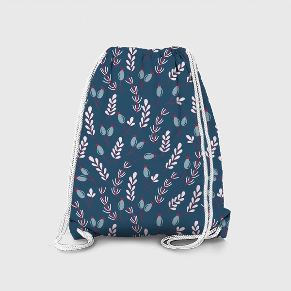 Рюкзак «Веточки и ягоды в ретро цветах на синем фоне»
