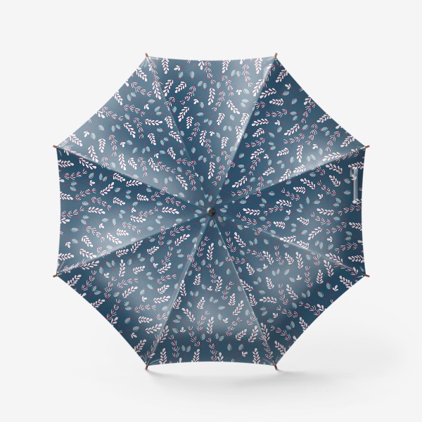Зонт &laquo;Веточки и ягоды в ретро цветах на синем фоне&raquo;