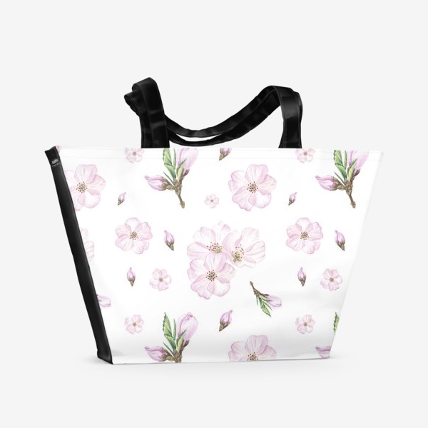 Пляжная сумка «Цветы вишни на белом фоне»