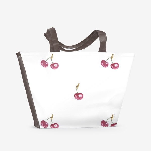 Пляжная сумка «Ягода вишня на белом фоне»