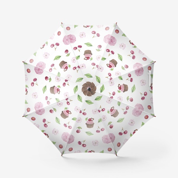Зонт «Вишня, пирожное и зефир с цветами»