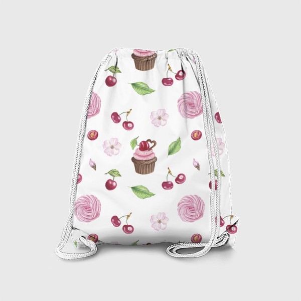 Рюкзак «Вишня, пирожное и зефир с цветами»