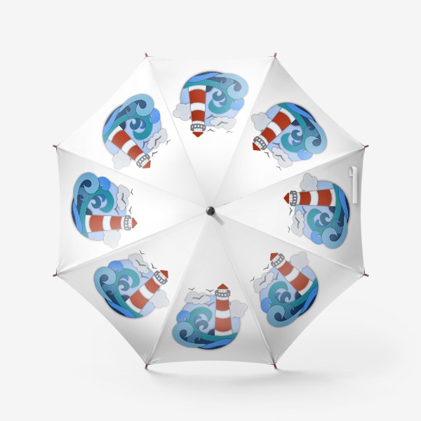 Зонт «Маяк и море в стиле Papercut»