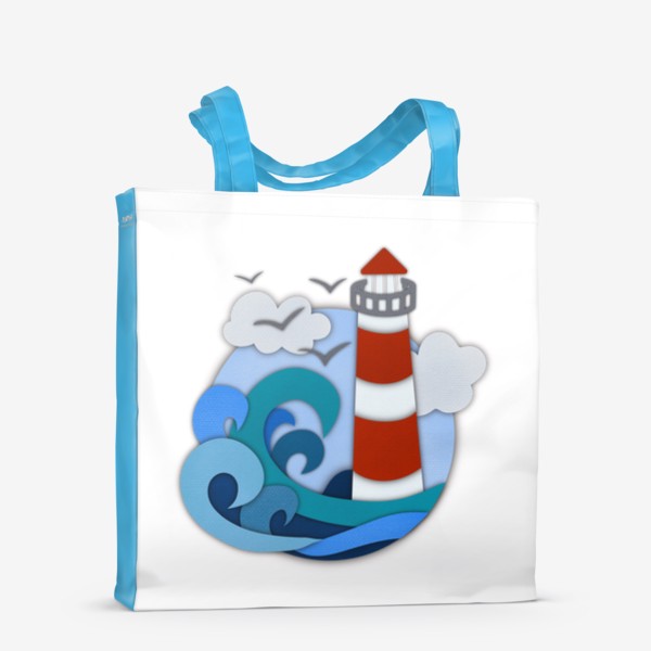 Сумка-шоппер «Маяк и море в стиле Papercut»