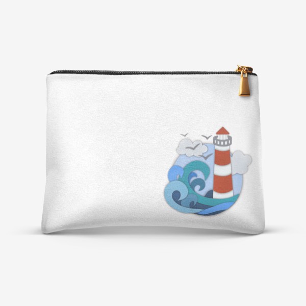 Косметичка «Маяк и море в стиле Papercut»