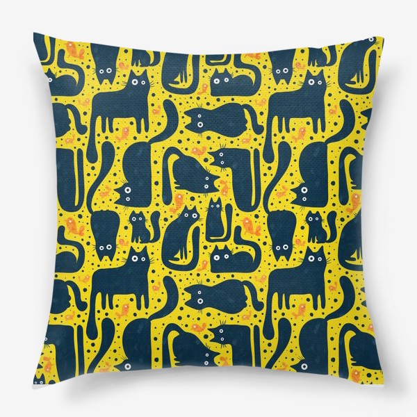 Подушка «Черные коты на желтом фоне»