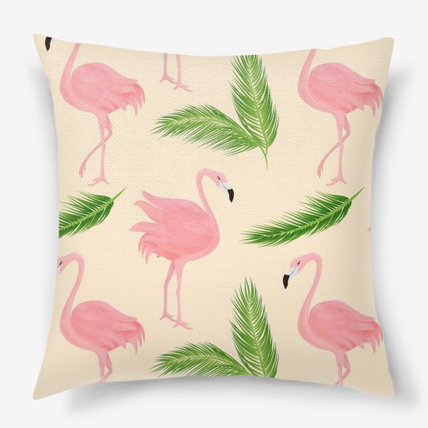 Подушка «Фламинго в листьях пальмы»